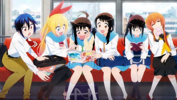 Nisekoi girls sitting on a train