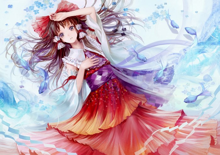 Reimu Hakurei from Touhou Project with Koi Fish