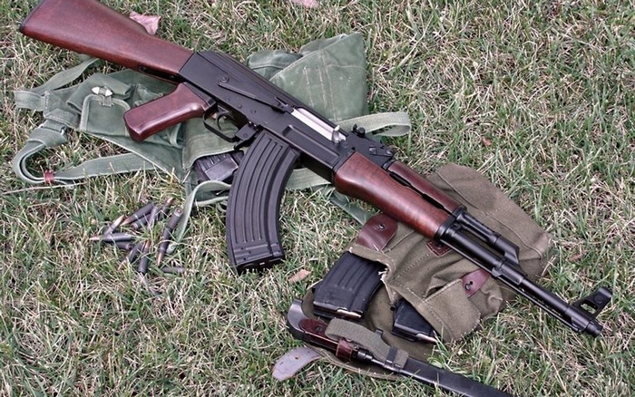 Classic AKM Assault Rifle with Ammunition on Grass
