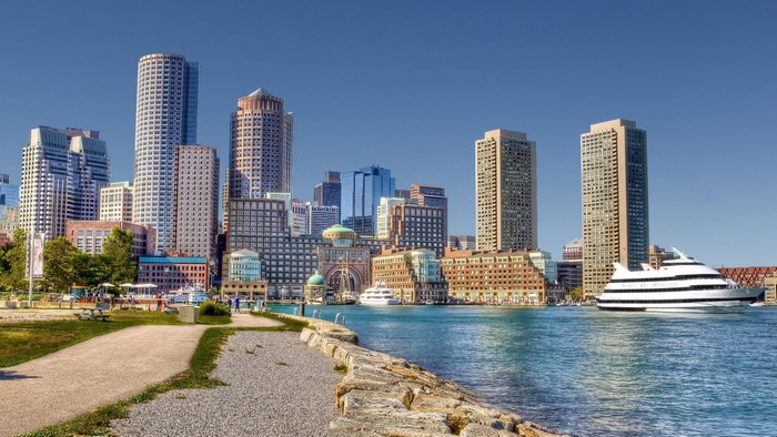 Boston Skyline and Harbor with Cruise Ship