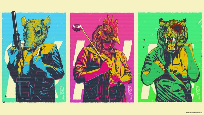 Hotline Miami characters: Rat, Rooster, Tiger
