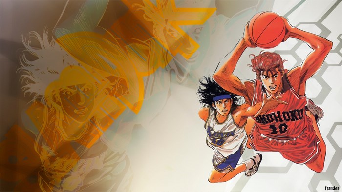 Hanamichi Sakuragi and Kaede Rukawa from Slam Dunk