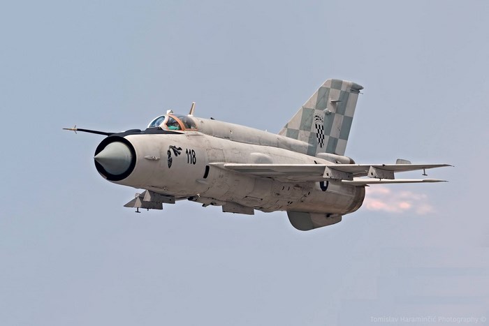 Mikoyan Gurevich MiG-21 fighter jet in flight