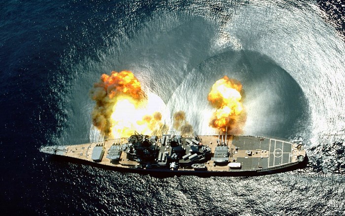 USS Iowa BB-61 firing its guns