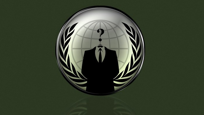 Anonymous Guy Fawkes mask with globe and laurel wreath