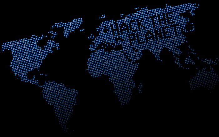 Digital World Map with Hack the Planet Text