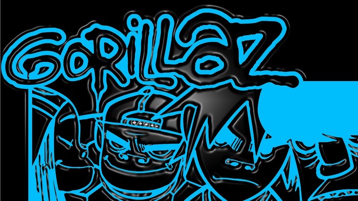 Gorillaz band members in blue outline