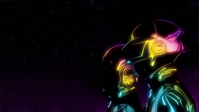 Daft Punk robots with neon outlines