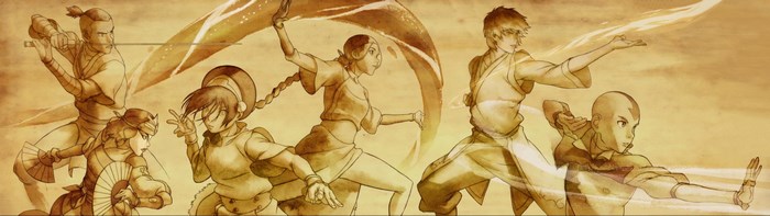 Avatar: The Last Airbender characters in sepia tone