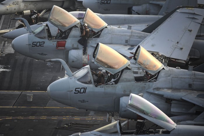 Northrop Grumman EA-6B Prowler aircraft on carrier deck