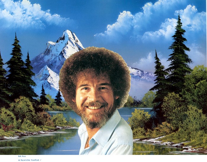 Bob Ross painting a landscape