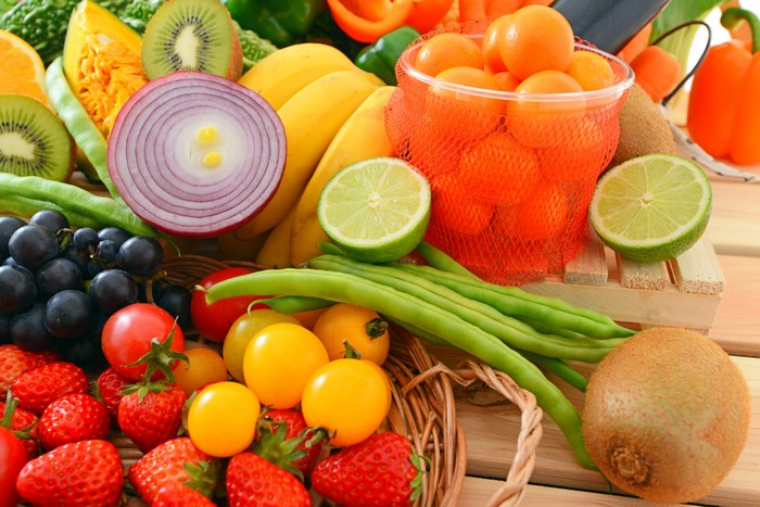 Fresh Mixed Fruits and Vegetables Display