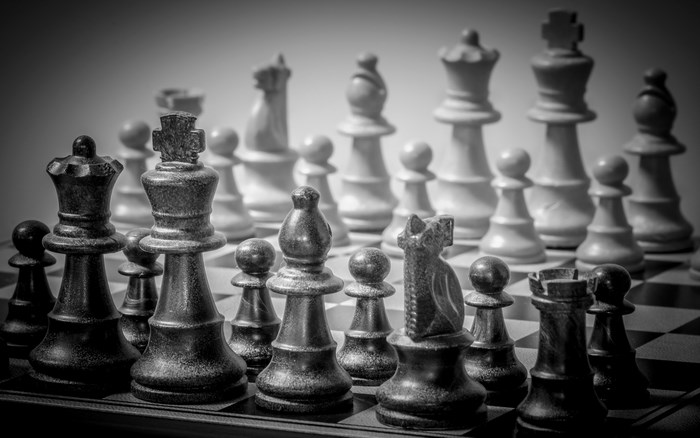 Chess pieces on a chessboard
