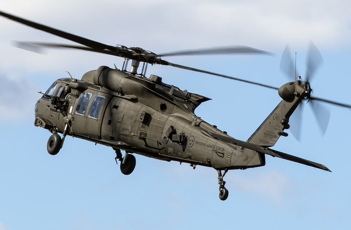 Swedish Armed Forces Black Hawk helicopter in flight