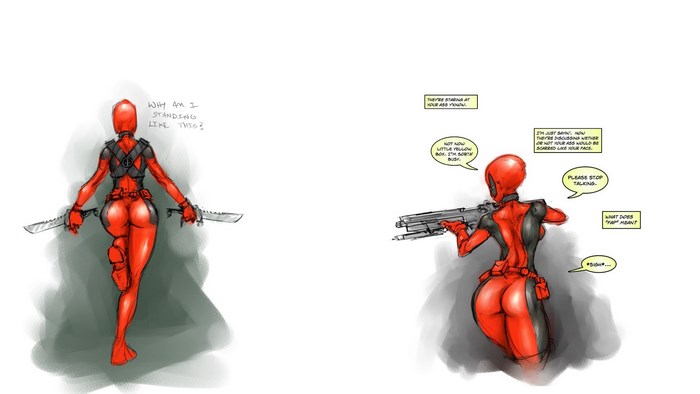Deadpool with swords and gun