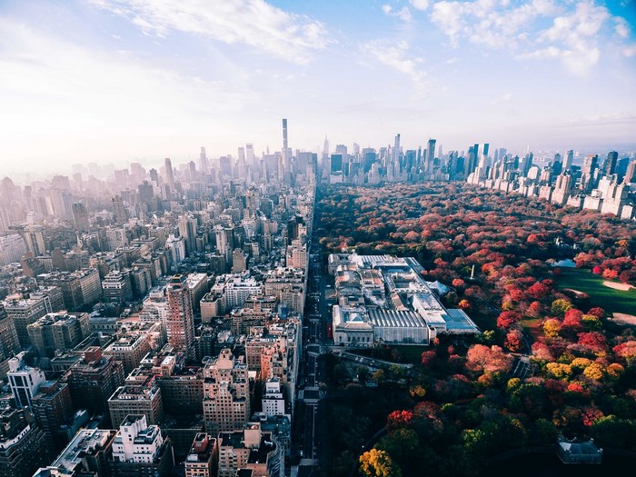 Aerial view of Manhattan and Central Park in autumn