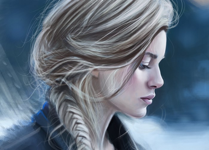 Woman's face with blonde hair