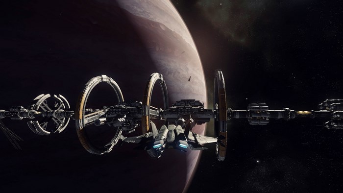 Space station with a planet in the background