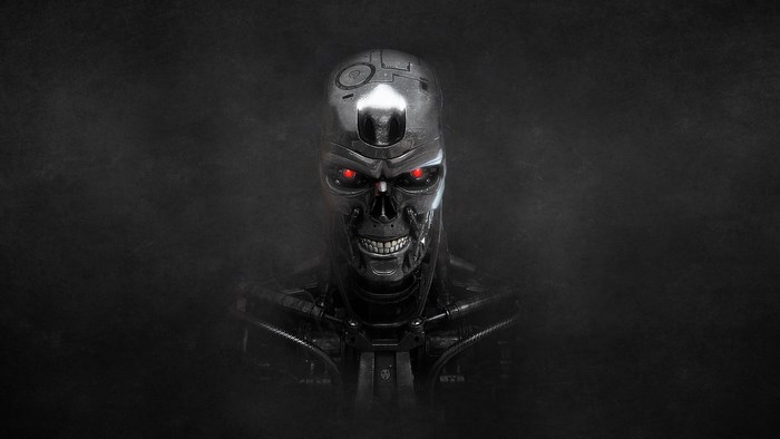 Terminator T-800 skull with red eyes