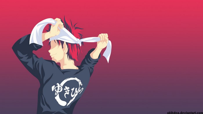 Soma Yukihira from Food Wars tying headband