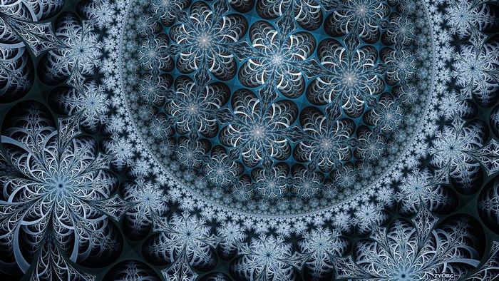 Blue fractal pattern with floral elements