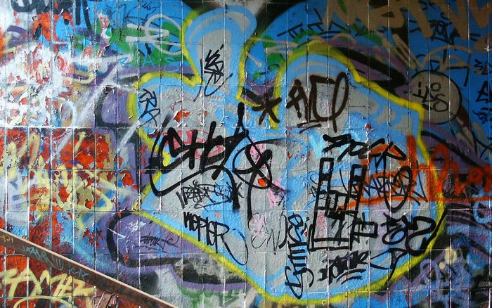 Graffiti on a tiled wall