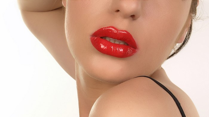 Glossy Red Lips Close-Up Portrait