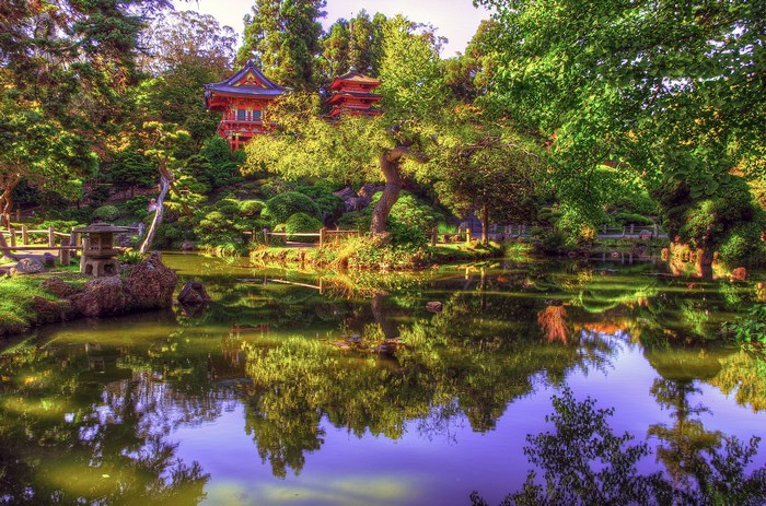 Japanese Garden with Pagoda and Pond
