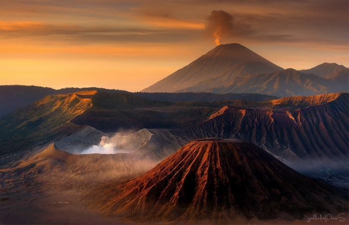 Mount Bromo volcano landscape at sunrise