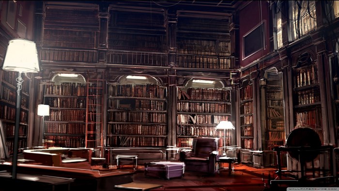 Library with bookshelves and desk