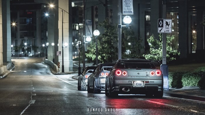Nissan Skyline GT-R cars at night