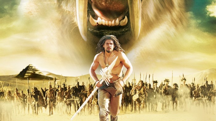 D'Leh from 10,000 BC running from a saber-toothed cat