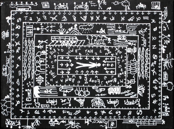 Abstract drawing with symbols and figures
