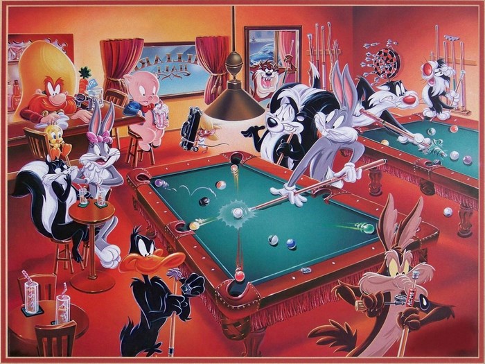 Looney Tunes characters playing pool