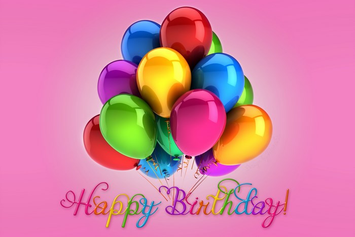 Happy Birthday balloons on pink background