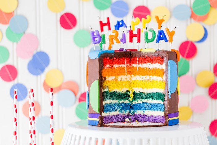 Rainbow Layer Cake with Birthday Candles