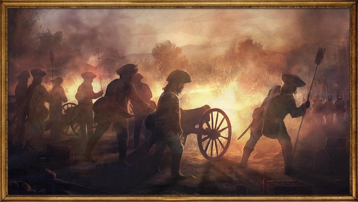 Soldiers firing cannons in a battle