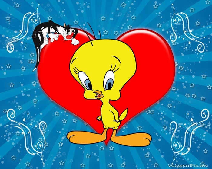 Tweety Bird and Sylvester the Cat on a Heart