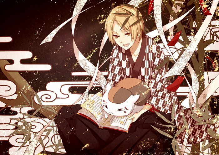 Natsume from Natsume Yuujinchou with a cat spirit