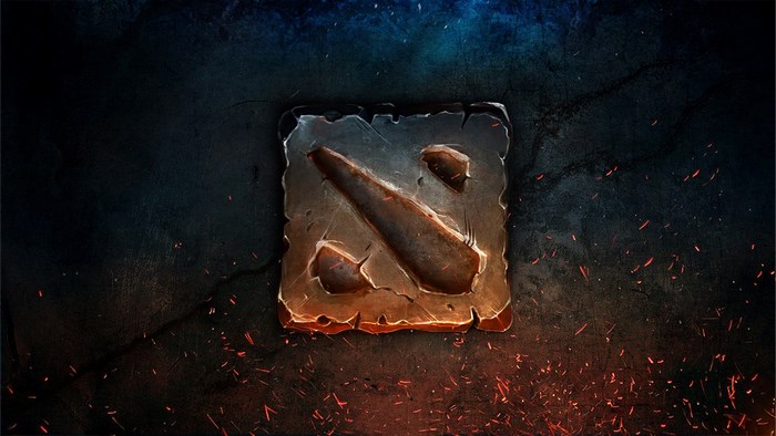 Dota 2 logo on a dark, textured background