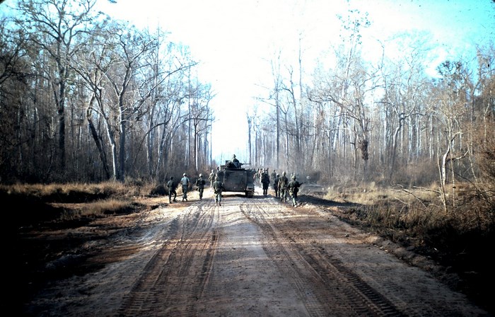 Vietnam War Troops Moving Through Forest Path