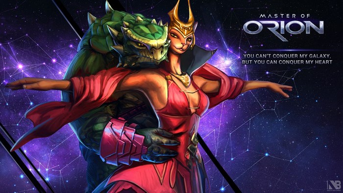 Master of Orion game art with alien couple
