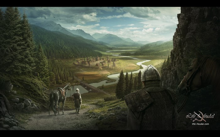 Life is Feudal game landscape with soldiers and horses
