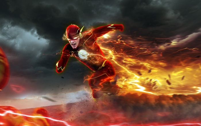 The Flash running with lightning