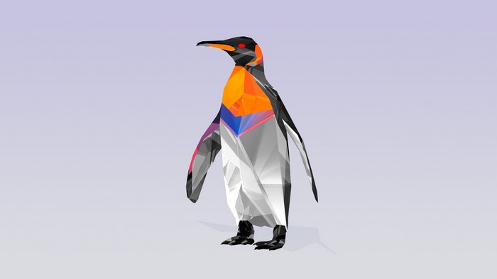 Low poly king penguin with orange and blue accents