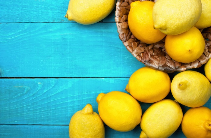 Lemons on a blue wooden table