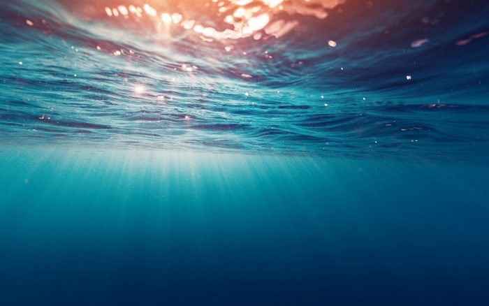 Underwater scene with sun rays