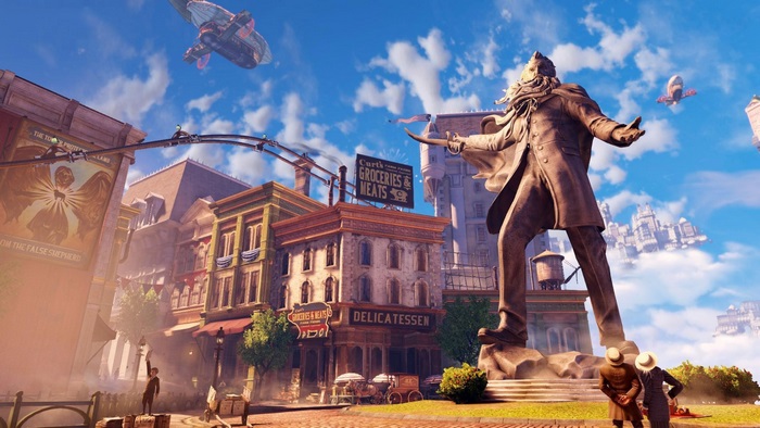 Statue and Cityscape with Airships from Bioshock Infinite