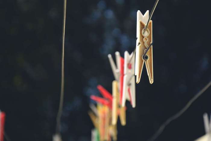 Clothesline with clothespins outdoors