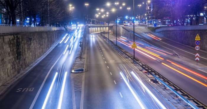 Nighttime Expressway with Light Streaks